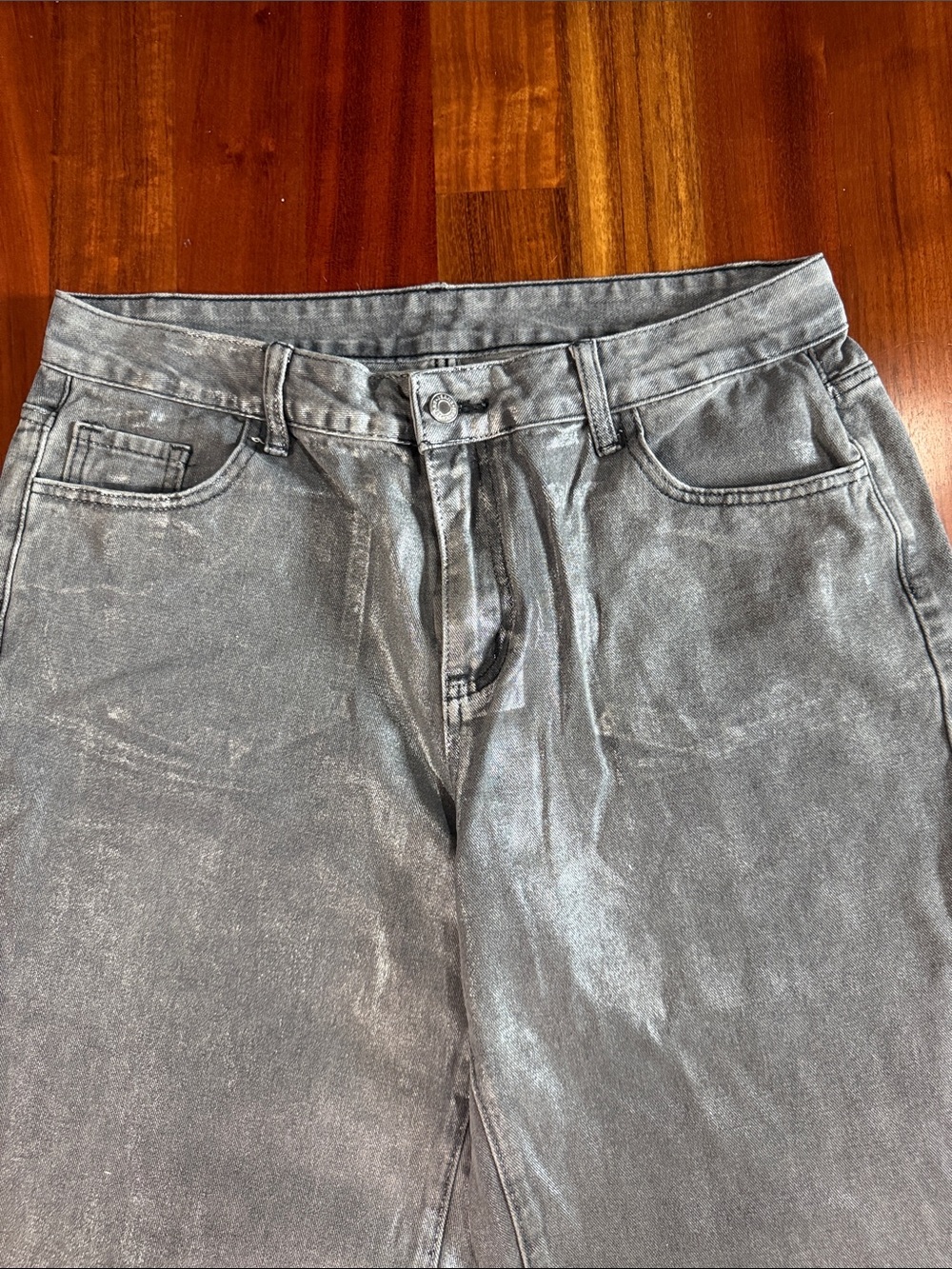 Women’s Silver Metallic Washed Denim Jeans